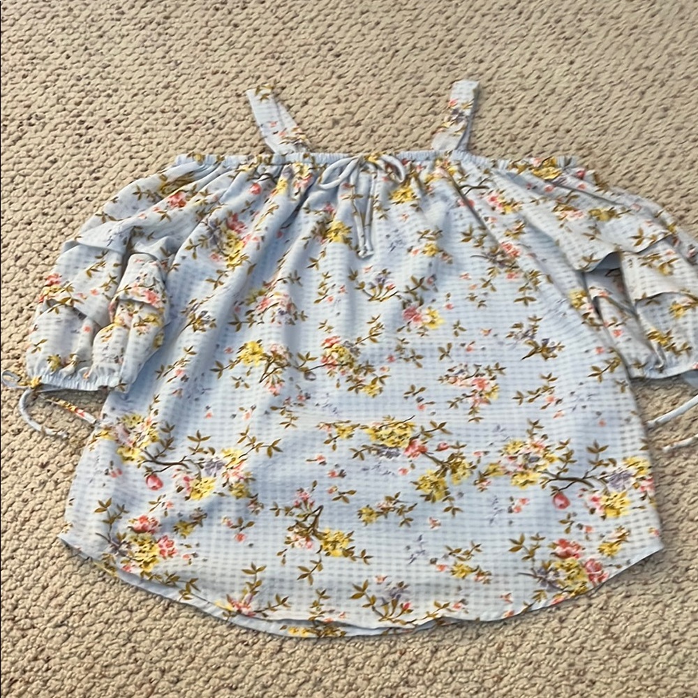 Speechless Blue Puff Sleeve Smocked Blouse